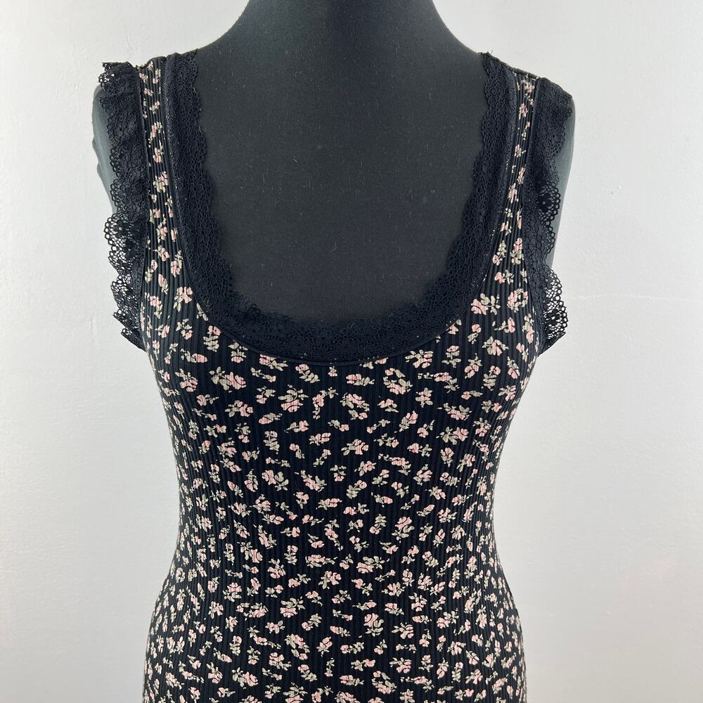 Divided by H&M Black Ditsy Floral Lace Trim Cotton-Knit Mini Bodycon Dress Y2K S - Picture 2 of 7